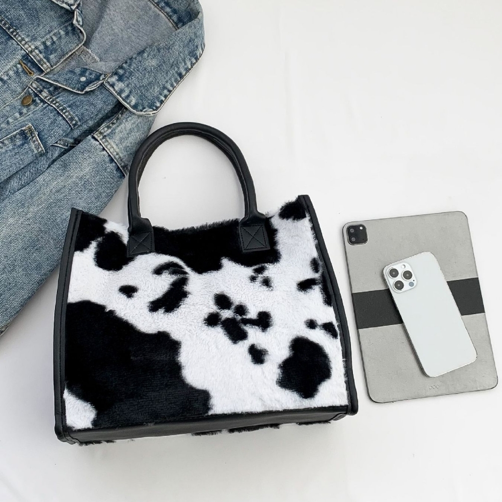 Stylish Black Cow Print Women's Tote